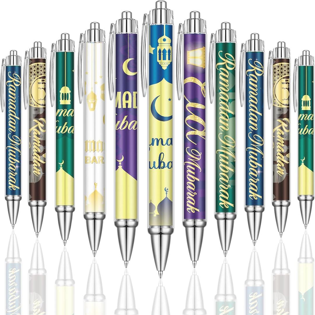 48 Pcs Eid Mubarak Ballpoint Pens Ramadan Mubarak Party Favor Gifts Black Ink Retractable Ballpoint Pens for Eid Day Party Supplies Office Home Desk Accessories in Bulk