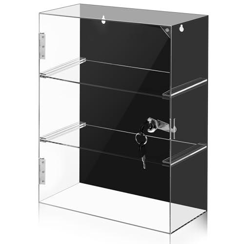 Barydat Acrylic Display Case with Lock Key Countertop Display Case Clear Showcase Display Cabinet Multi Functional Safe Storage Box for Retail Store (Black Removable 3 Tier,11.8 x 5.9 x 15.7 Inch)