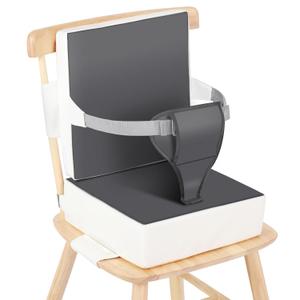 Toddler Booster Seat for Dining Table Kitchen Chair, Waterproof Non-Slip with Backrest & Adjustable Straps, Portable PU Travel Baby Kids Booster Seat Cushion (Grey+White)