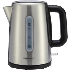 Amazon Basics Electric Stainless Steel Kettle for Tea and Coffee, BPA-Free, Fast Boiling, Auto Shut-Off, 1.7 Liter, 1500W, Black and Silver