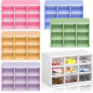 Amyhill 6 Pcs Mini Drawer Organizer Small Organizer with 9 Drawers Plastic Desktop Craft Storage Box for Office Home Room Jewelry Cosmetics Collection(Multicolored)