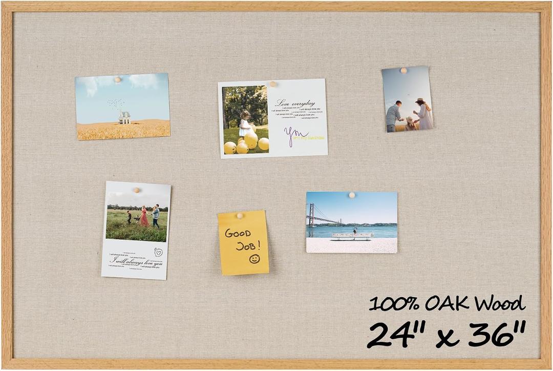 Fun Memories Cork Board Bulletin Board for Office, 24" x 36" Oak Wooden Framed Corkboard, Wall Mounted Notice Pin Board for School Home & Office, Natural Wood