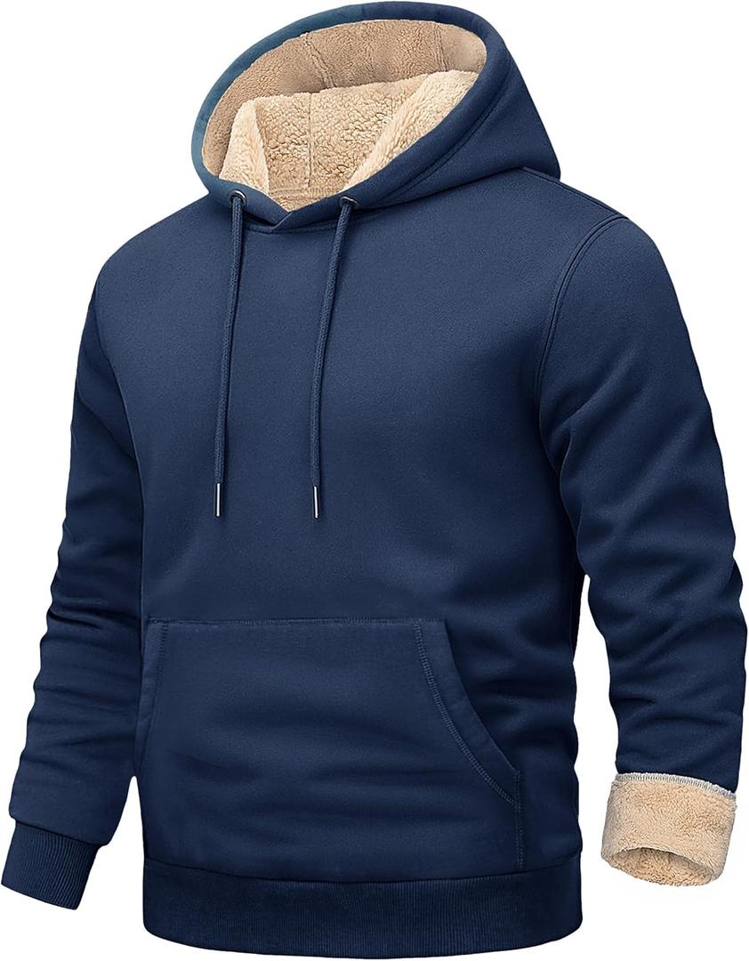 EKLENTSON Hoodies for Men Fleece Pullover Heavyweight Winter Warm Sweatshirts Sherpa Lined Hoodie with Pocket (Blue, L)
