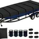 Jon Boat Cover 10-12 ft, 420D Oxford Cloth PU Waterproof Jon Boat Waterproof Trailerable Boat Covers with Windproof Straps, Removable Drop sandbag, Jon Boat Beam Width up to 56 inch, Black
