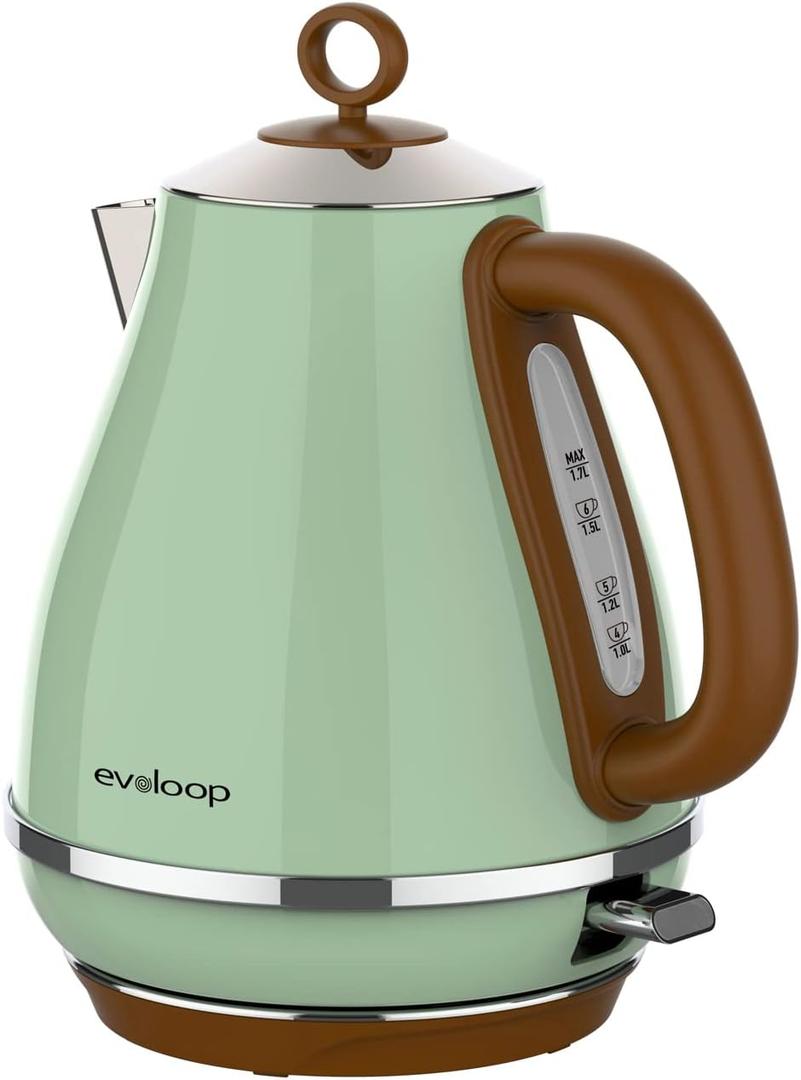 Evoloop 1.7L Electric Kettles, BPA Free Tea Kettle, Hot Water Boiler Heater, Stainless Steel Teapot, Auto Shut-Off & Boil-Dry Protection, 120V/1500W (Glossy green)
