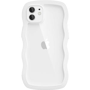 oakxco for iPhone 12/12 Pro Case Wavy Clear, Slim Thin Transparent Acrylic Hard Shell Plastic & Soft Silicone Wave Frame Bumper, Girly Cute Y2k Curly Phone Case for Women Girls Aesthetic, White