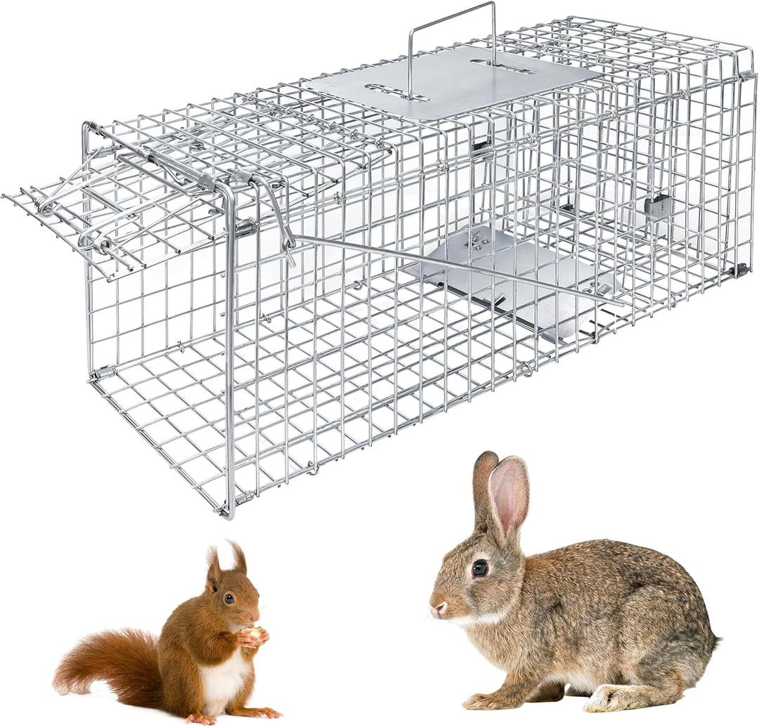 Live Animal Trap - 24'' Humane Way Folding Raccoon Traps, Humane Live Trap Cage Indoor and Outdoor for Stray Cats, Raccoons, Squirrel, Skunk, Mole, Groundhog, Armadillo, Rabbit