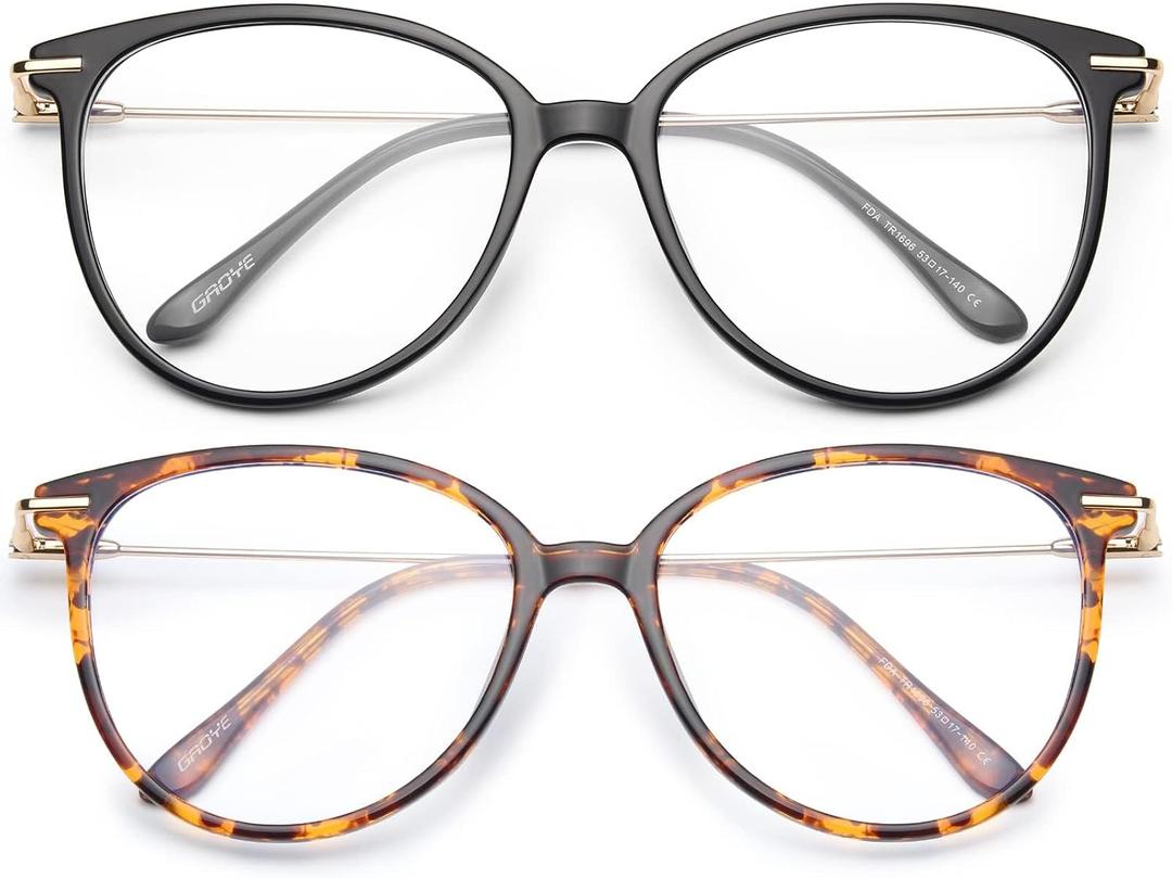 Gaoye Blue Light Blocking Glasses - Trending Round TR90 Frames, Metal Arms, UV400 Protection - Matching Soft Case