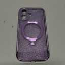 360 Spin CD Stand for iPhone 17 Case Compatible with Magsafe Ring [Never Yellow][DIY Glitter Cardstock] Camera Protection Plating Clear Cute Phone Case for Women Girls 6.3'', Lavender Purple