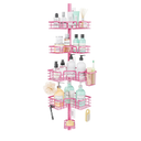 SWTYMIKI Shower Caddy Tension Pole  4Tier Corner Shower Organizer Tension Rod with Soap Holder, Toothbrush Holder & 4 Hooks, Adjustable Stainless Steel Bathroom Organizer 27.6 to 108.3 inch, Pink