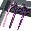 5.5 Inches Hair Cutting Scissors Set with Razor Combs Lether Scissors Case,Hair Cutting Shears Hair Thinning Shears for Personal and Professional (Voilet) (Violet)