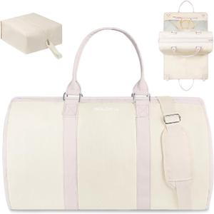 3Pcs Garment Duffle Bags for Travel Convertible Carry on Garment Bag for Women Men Travel Duffle Bag Includes Shoe Pouch & Hanging Suit Bag for Clothes/Dresses, Beige