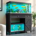 kepptory 40 Gallon Fish Tank Stand with Power Outlets, Farmhouse Decorative Aquarium Stand Furniture with Adjustable Shelves and Storage Drawer, 30-40 Gallon Reptile Turtle Tank Stand(Black, 30-40GL)