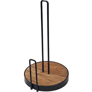 Farmhouse Paper Towel Holder for Kitchen Countertop, Wooden and Wire Countertop Paper Towel Holder with Side Arm, Kitchen Dining Decor - Great for Jumbo Family Size Rolls