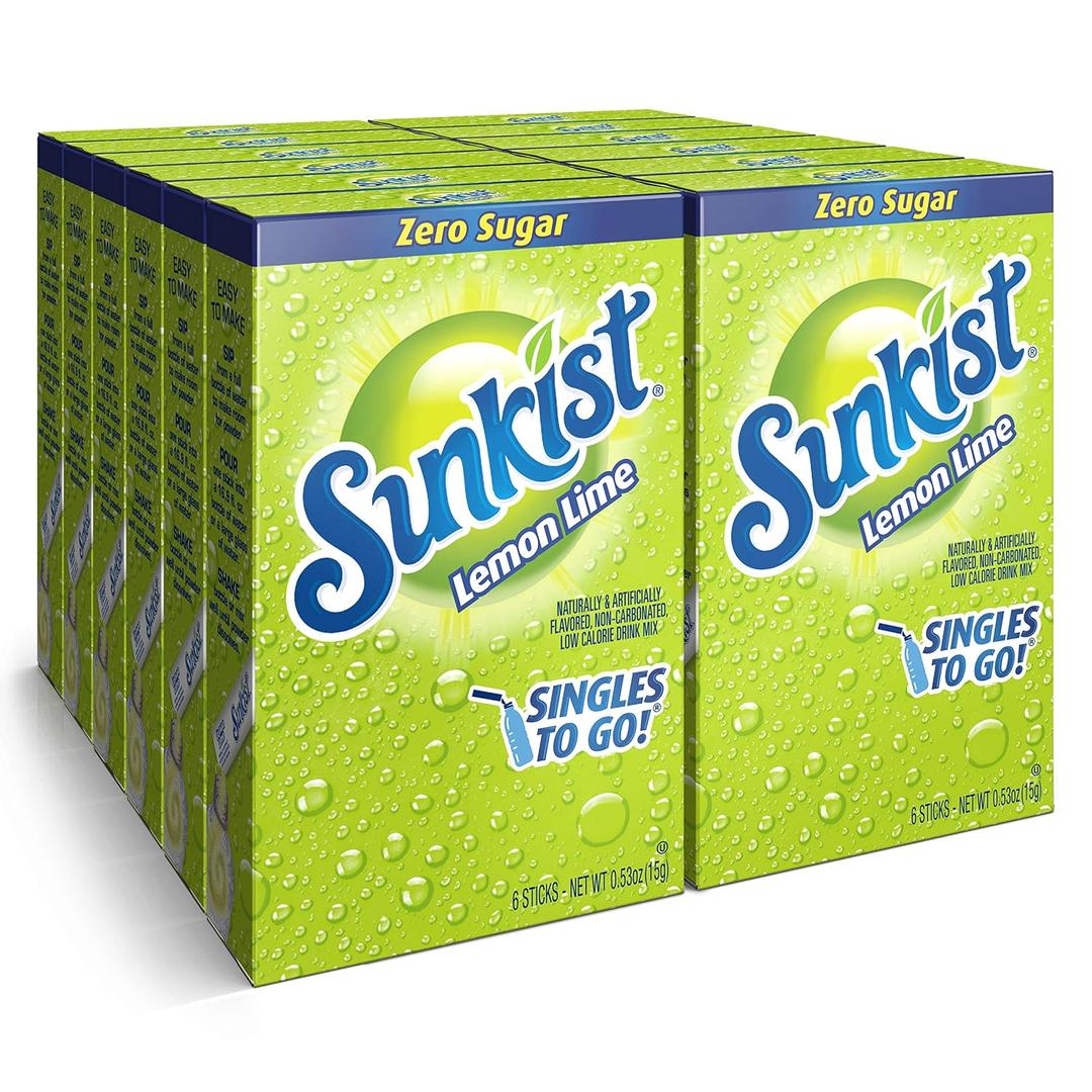 Sunkist Soda Lemon Lime Singles To Go Drink Mix, 0.53 OZ, 6 CT (Pack of 12) (EXP 06/30/28)