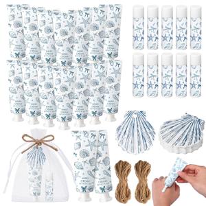 24 Sets Bow Seashells Themed Hand Cream and Lip Balm Gift Seashells and Wedding Bells Favors Bridal Shower Party Favors for Guest Travel Size Bulk Ocean Coastal Summer Baby Shower Party Supplies