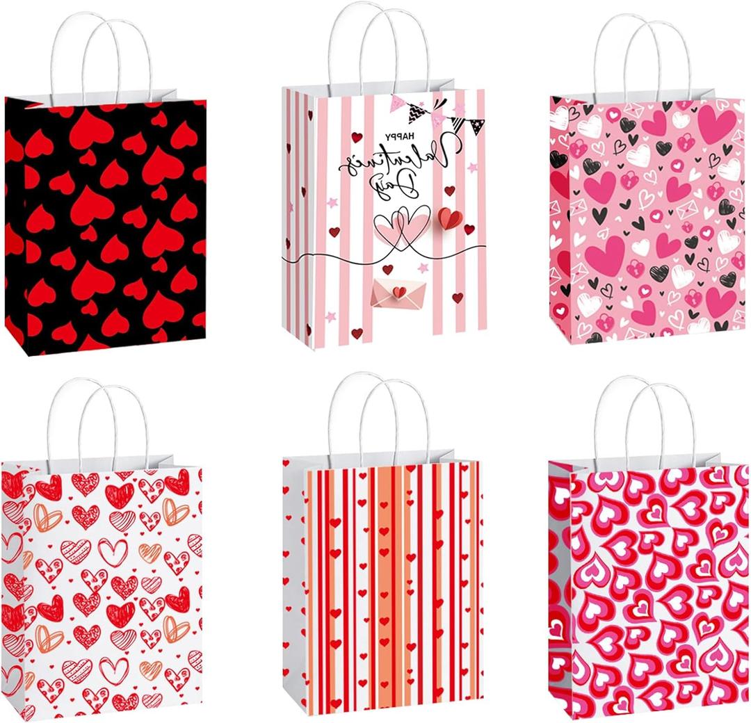 euoloar 24 Pack Small Valentine's Day Gift Bags, Love Hearts Design Favor Goodie Bags for Kids Class Party Gift Bags with Handle, Candy & Trea for Birthday/Mother's day,Anniversary,Sweetest Day