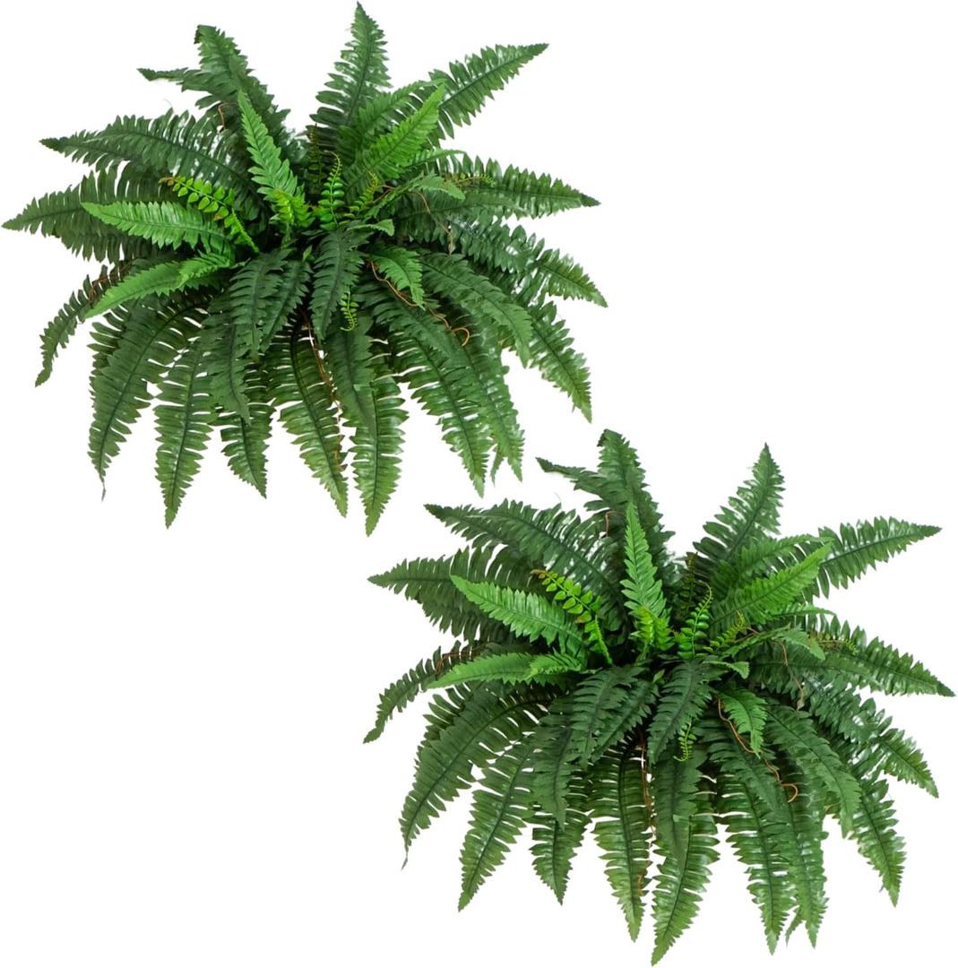Nearly Natural 40in Hanging Artificial Boston Fern Plant Set of 2 - Realistic Faux Greenery for Indoor Home, Office, and Bathroom Decor