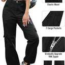 IVIR Cargo Pants Women High Waist Wide Leg Casual Pants with 7 Pockets Stretchy Drawstring Baggy Y2K Trousers (Black, S)
