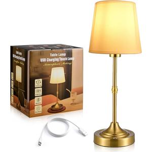 SlowTon Cordless Table Lamp, Dimmable USB Rechargeable Touch Night Lamp, Portable Bedside Table Lamp with Fabric Shade, for Living Room, Dorm, Bedroom, Dining, Patio
