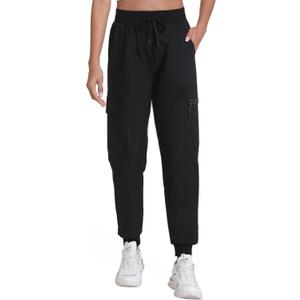 Women's Lightweight Cargo Pants with Pockets Stretchy Quick Dry Hiking Pants for Travel Casual Outdoor (Large, Dark Black)