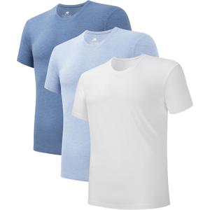 DAVID ARCHY Men's Undershirt Rayon Made from Bamboo Moisture-Wicking T Shirts Heather Stretch Crewneck Tees for Men, 3-Pack (L, White/Heather Light Blue/Heather Blue Gray)