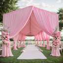 4 Panels 5x40ft Pink Ceiling Drapes for Wedding Parties, Wrinkle Free Thick Polyester 40ft Extra Long Wedding Draping Pink Ceiling Curtains Arch Drapery for Birthday Party Canopy Tent Decor, 60"W x 480"L