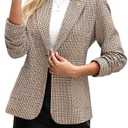 ELLEVEN Plaid Blazers for Women Business Casual Tweed Outfits One-Button Long Sleeve Boyfriend Suit Jacket Houndstooth Fall Work Office Dressy Professional Light Brown Houndstooth X-Large
