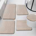 YIHOUSE Beige Bathroom Rug Set 5 Pieces, Soft Non Slip Memory Foam Bath Mats, Extra Thick Bath Mats for Bathroom, Machine Washable Bath Rugs Set for Tub, Toilet and Floor