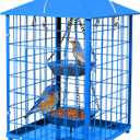 Mosloly Bluebird Feeders Squirrel-Proof, 7 lbs, Large Heavy Metal Caged Mealworms Blue Bird Feeders for Outside, Weatherproof Wild Bird Feeder,2 Layer Seed Cups(Blue)