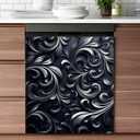 Engraved Dark Flower Pattern Dishwasher Magnet Decals Fridge Panel Cabinets Vinyl Reusable Sticker Magnetic Dishwasher Door Covers Kitchen Home Decorative,23W x 26H inchs