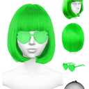 Green Wig and Party Sunglasses, Neon Short Bob Wig, Wigs for Women - Bachelorette St patricks Day Party Wigs Decorations Favors(Green)