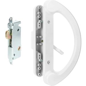 Sliding Patio Door Handle Pull Set with Mortise Lock, Full Replacement White Diecast Non-Keyed Gate Handle Set for Sliding Glass Door, Fits 3-15/16” Hole Spacing