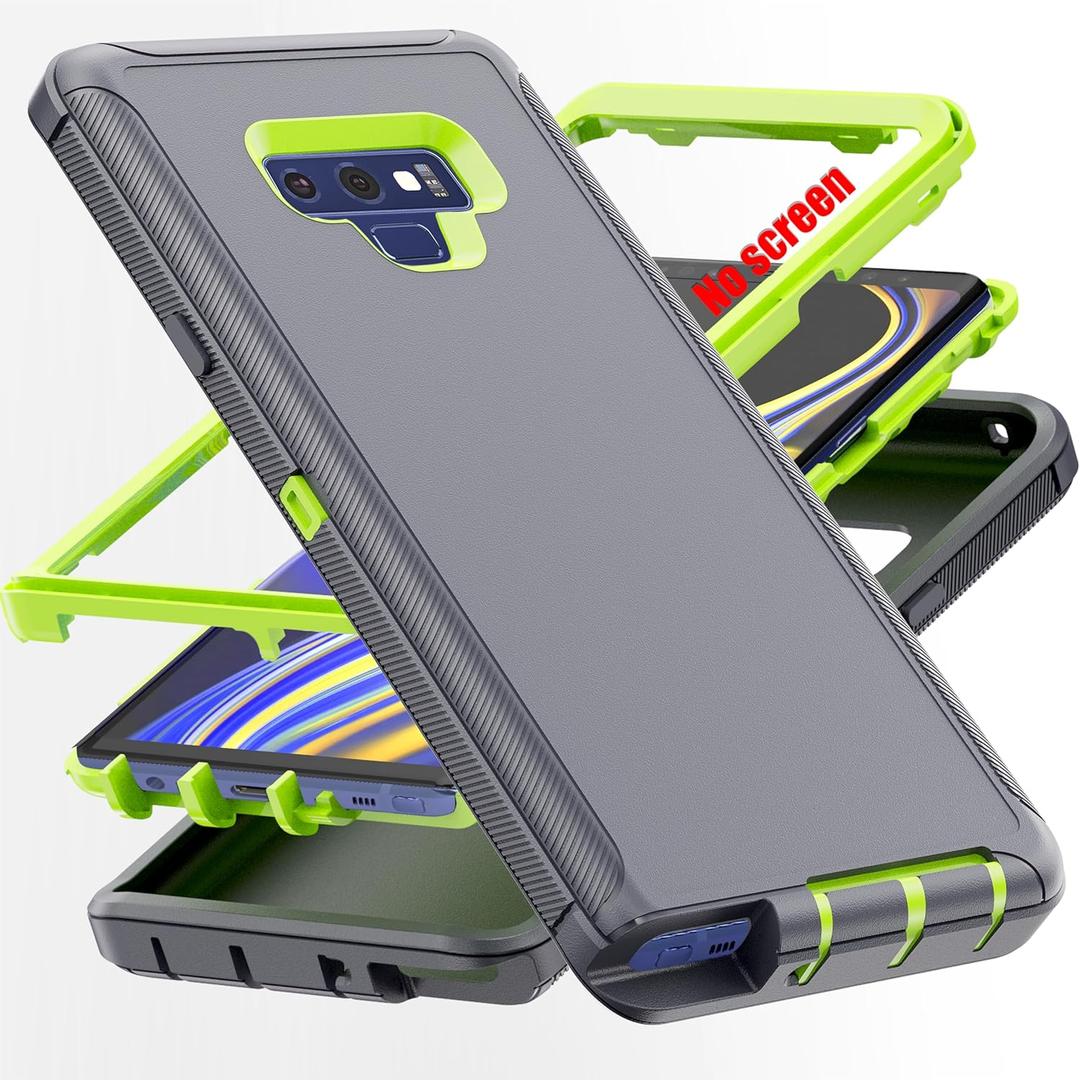 For Note 9 Case,[Military Grade] 3 in 1 Full Body Shockproof Dust/Drop Proof Heavy Duty Protection Cover,for Samsung Galaxy Note 9 6.4 Inch,Green+Grey