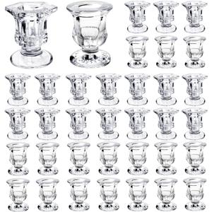 36 Pcs Candlestick Holders 2 Style Taper Candle Holders Bulk Small Glass Candle Holder for Wedding Table Centerpiece Home Party Decor