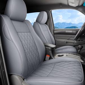 Coverado Tacoma Seat Covers Full Set, Faux Leather Seat Covers Custom Fit for 2005-2023 Toyota Tacoma Double/Crew Cab Base Prerunner SR5 Limited TRD Sport Interior Covers (Gray)