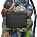 Fitdom Extra Large Heavy Duty Mesh Bag. Best for Soccer Ball, Water Sports, Beach Cloth, Swimming Gears. Adjustable Shoulder Strap. Secure Side Pocket (Black)