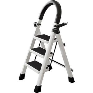 Garstc 3 Step Ladder, Heavy Duty Aluminum Step Stool Ladder with Anti-Slip Pedals & Rubber Feet, Secure Lock System & Space-Saving Folding Design, Portable for Home, Office, Warehouse (330LBS)