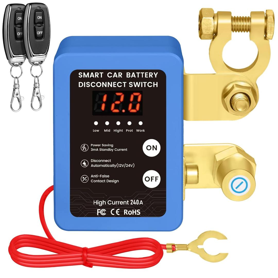 Kill Switch for Car - 12V Remote Battery Disconnect Switch Smart Voltage Car Battery Kill Switch for Vehicle, RV, ATV, Truck, Boat (blue)
