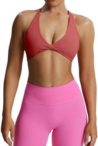 Aoxjox Women's Workout Sports Bras Fitness Yoga Crop Tank Twist Back Cami (Rust Red, XX-Small)