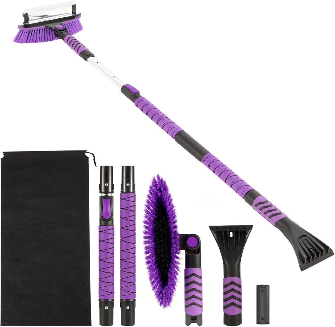 58" Extendable Snow Brush, 3-in-1 Car Snow Brush with Squeegee & Ice Scraper & Detachable Design for Windshield Snow Removal for Car Truck SUV