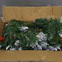 Christmas Garland with Lights - 9FT Pre-Lit Flocked Garland with 30 LED Bulbs, Red Berries, Pine Cones, Artificial Pine Battery Operated Garland for Fireplace, Staircase, Indoor & Outdoor Decoration