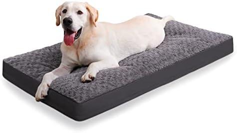 Dog Crate Bed Waterproof Dog Beds for Medium Dogs Rose Velvet Soft Fluffy Washable Dog Bed with Removable Cover & Anti-Slip Bottom, 35 x 22 Inch, Gray