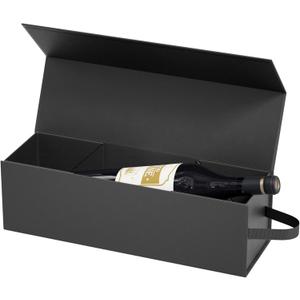 Wine Gift Box 12.8 x 3.8 x 3.8 in,Bottle Gift Box For Liquor Presents,For Wine and Champagne,Magnetic Collapsible Gift Box Wine Bottle Gift Packaging for Weddings,Anniversaries, Parties (Black-01)