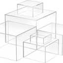 Geelin 6 Pack Acrylic Risers for Display Acrylic Cube Boxes Risers Display Stands with Hollow Bottoms Decorative Stand for Jewelry Candy Table Decor 6 Sizes(Clear,3 to 8 Inch,Square)