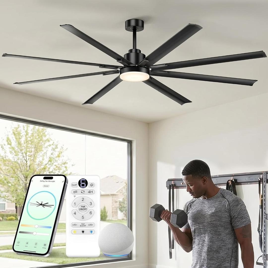 84" Aluminum Outdoor Ceiling Fan with Light, Industrial-Grade 8 Metal Blade