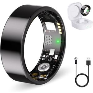 Smart Ring for Women Men Fitness Ring with Heart Rate, Blood Oxygen, Blood Pressure, Sleep Tracker, Step Tracker, IP68 Waterproof Health Ring for iOS & Android,No Subscription Fee (Black, 13#)