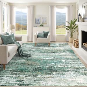 8x10 Area Rugs for Living Room, Washable Modern Abstract Large Area Rug Neutral Soft Non Slip Kids Rug Stain Resistant Indoor Carpet for Bedroom Dining Room Playroom Home Office(Green, 8'x10')