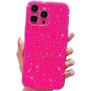Finyosee Compatible with iPhone 14 Pro Max Case 6.7 inch, Cute Neon Bright Color,Glitter Bling Thin Slim Shockproof Silicone Sparkly Case, Soft TPU Phone Case for Women Girl-Hot Pink