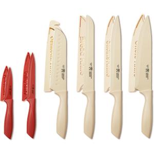 Knife Set, 12-PC Colorful Kitchen Knife Set, 6 Sharp Kitchen Knives with Covers for Cooking, Cutting&Chopping (Beige)